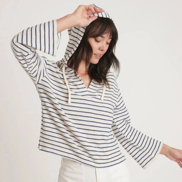 Marine Layer Tops - Marine Layer Women’s White and Blue Striped Sweatshirt Hoodie Size small